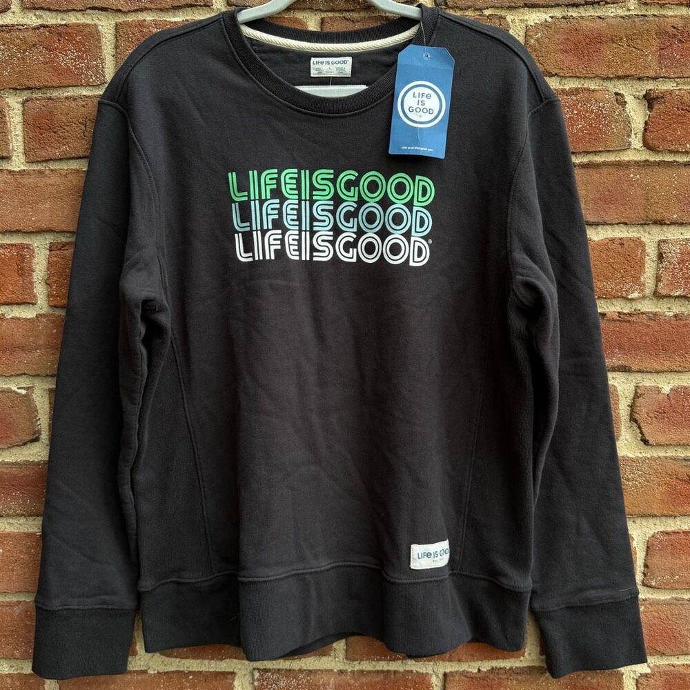 Life is Good Simply True Retro Logo Crewneck Sweatshirt Black Womens L NWT
